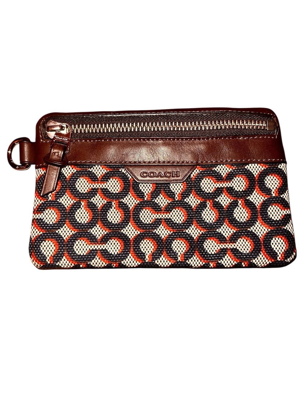 Coach Signature Wristlet Brown Leather Trim